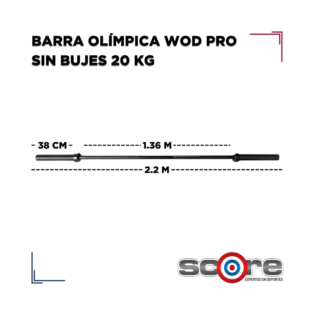 Barra olímpica 20 kg sin bujes Wod Pro