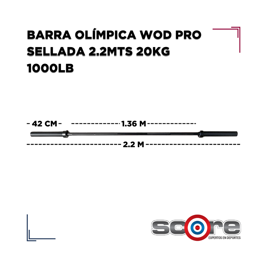 Barra Olímpica sellada 2.2 mts 20 kg 1000 lb Wod Pro