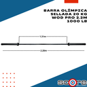 Barra Olímpica sellada 2.2 mts 20 kg 1000 lb Wod Pro
