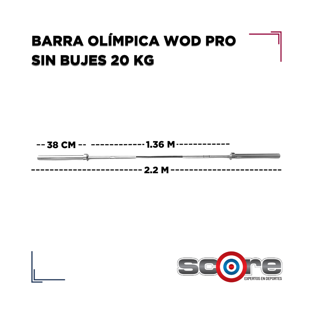 Barra olímpica 20 kg sin bujes Wod Pro