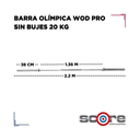 Barra olímpica 20 kg sin bujes Wod Pro