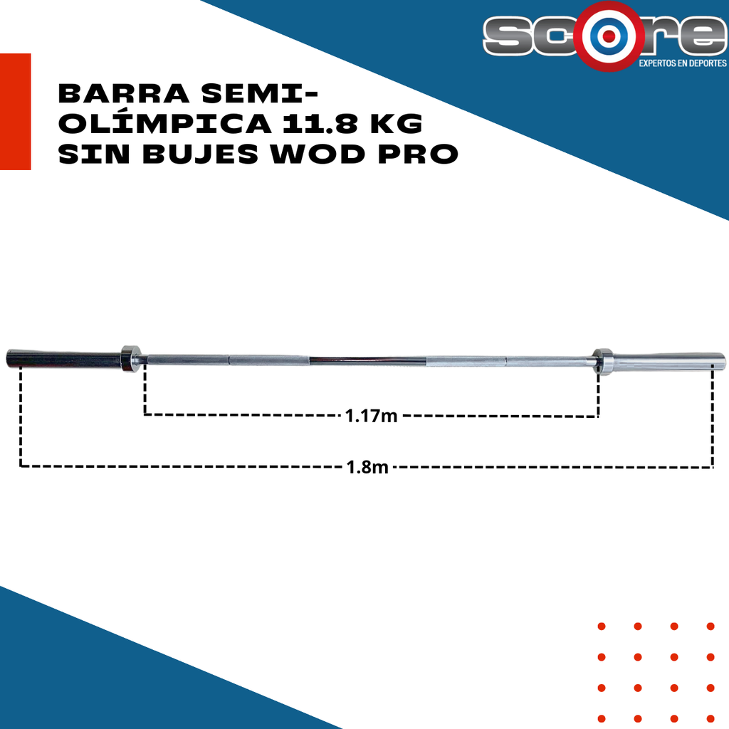 Barra semi-olímpica 11.8 kg sin bujes Wod Pro