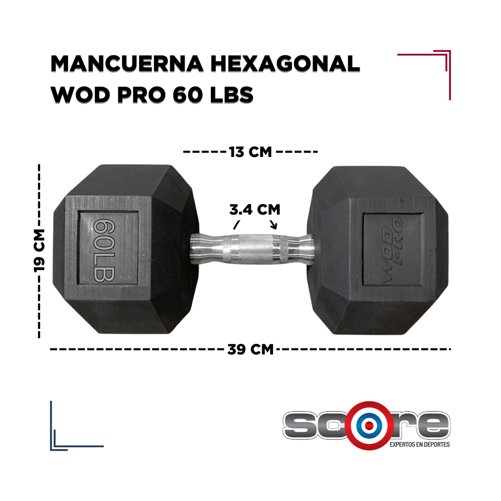 Par de mancuernas hexagonales 60 Libras Wod Pro