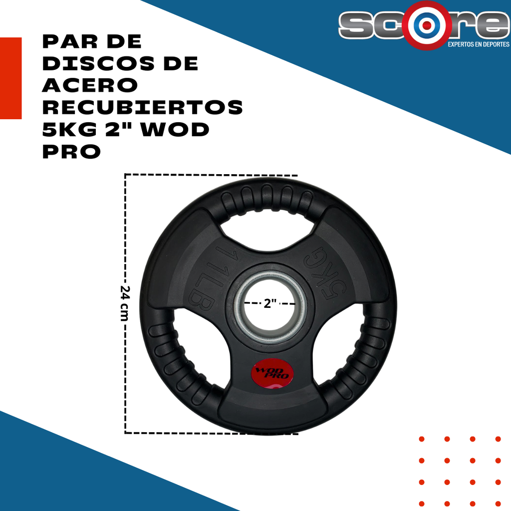 Par de discos de acero recubiertos 5 kg 2" Wod Pro