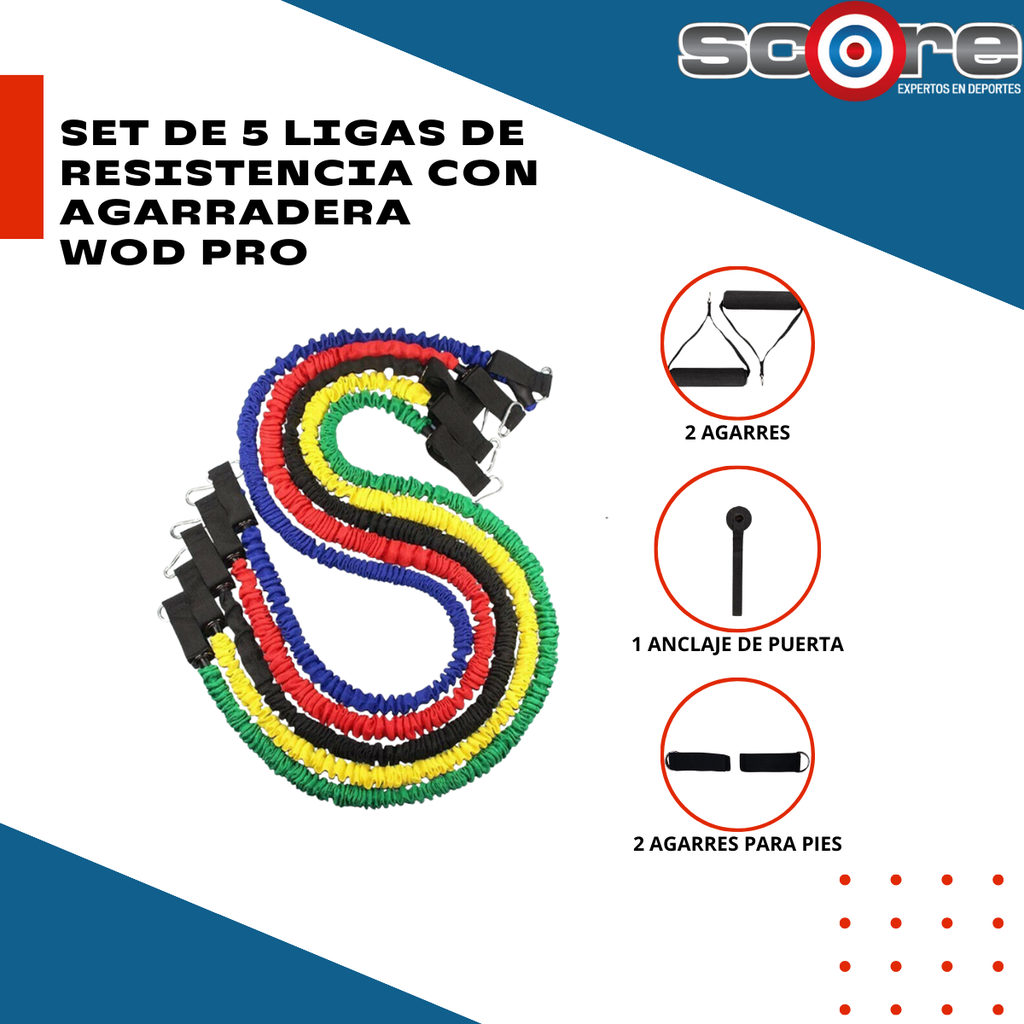 ​Set de 5 ligas de resistencia con agarradera Wod Pro