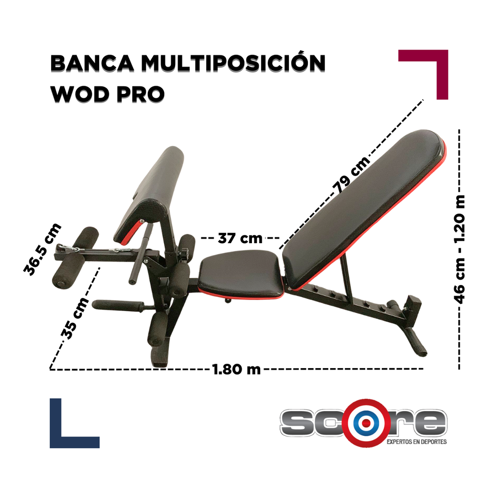 Banca multiposición con soporte para bíceps y pierna Wod Pro
