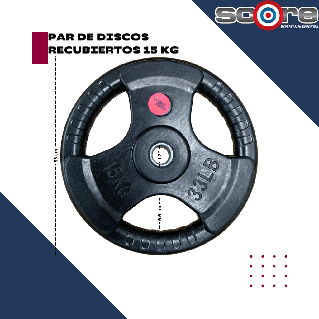 Par de discos estándar 1" 15 kg recubiertos Wod Pro