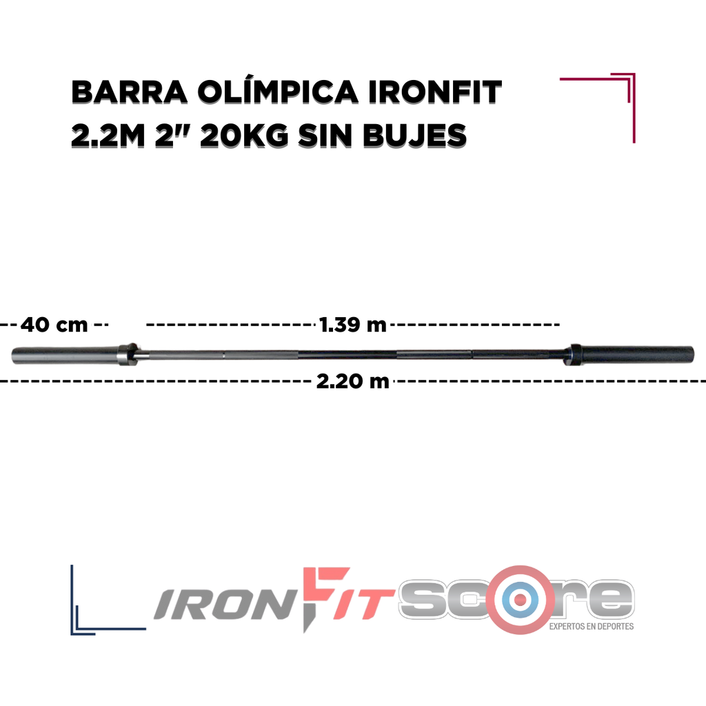 Barra Olímpica IronFit 2.2m 2" 20kg sin bujes