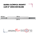 Barra Olímpica IronFit 2.2m 2" 20kg sin bujes