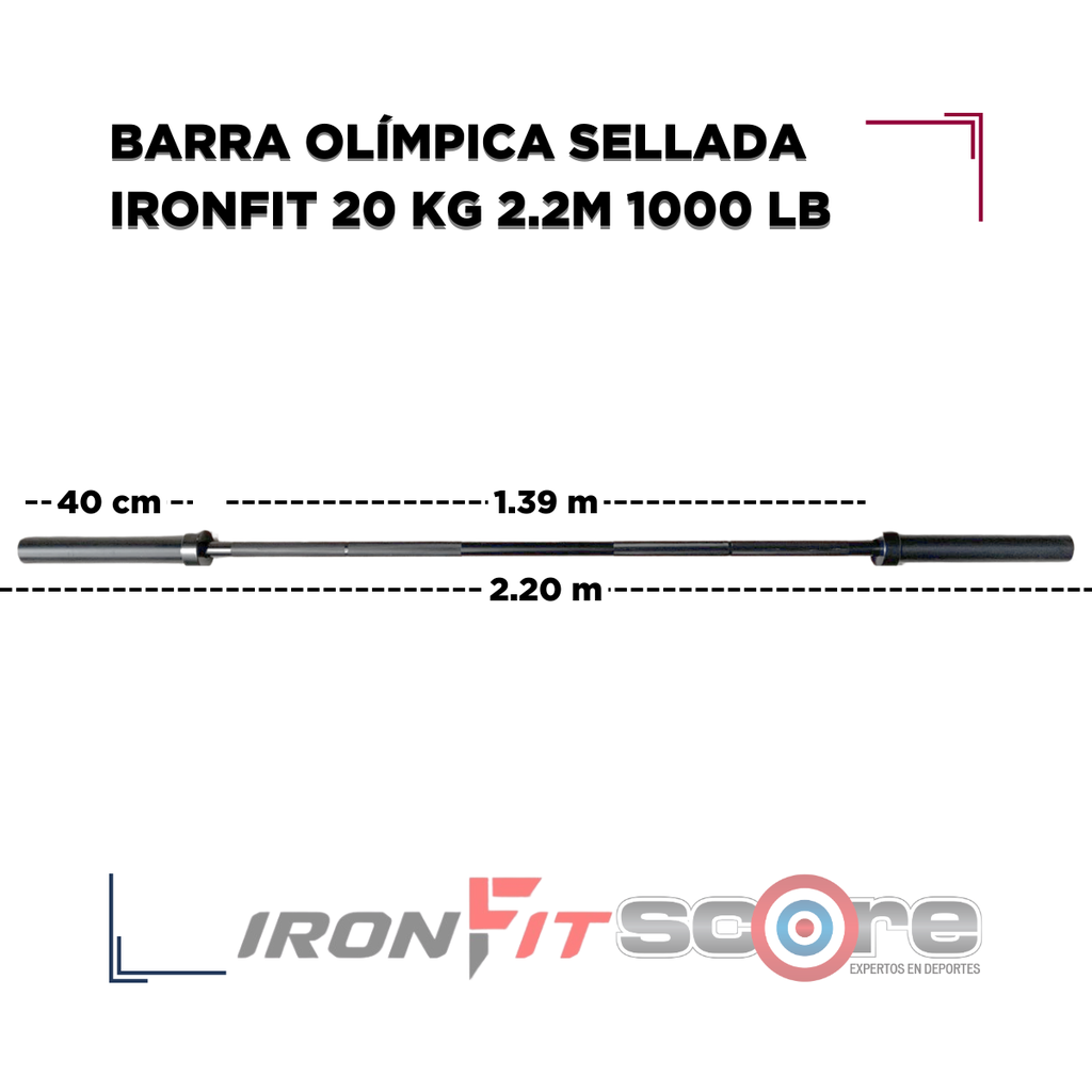 Barra Olímpica Sellada IronFit 20 kg 2.2m 1000 lb
