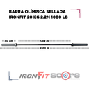 Barra Olímpica Sellada IronFit 20 kg 2.2m 1000 lb