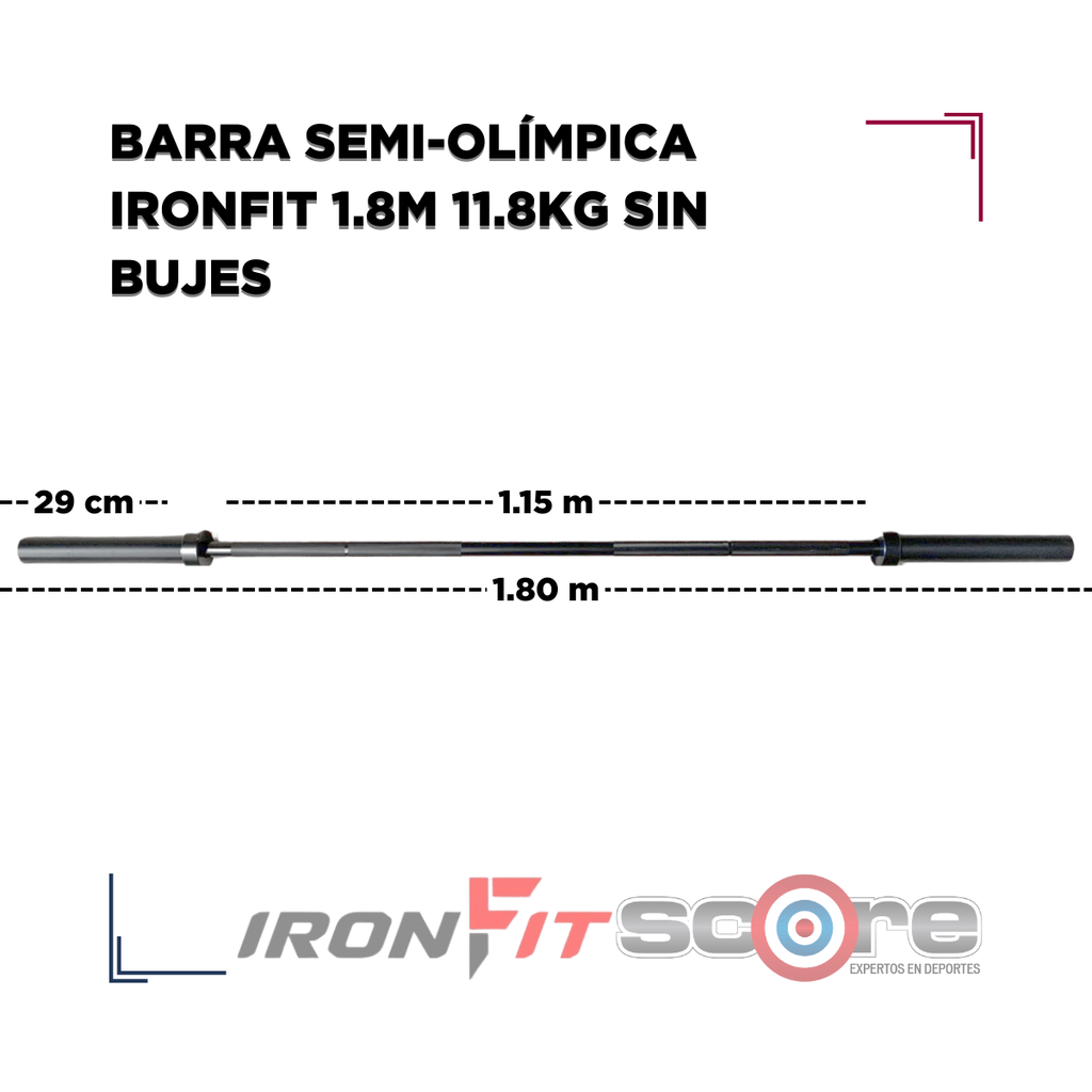 Barra Semi-olímpica IronFit 1.8m 11.8kg Sin Bujes