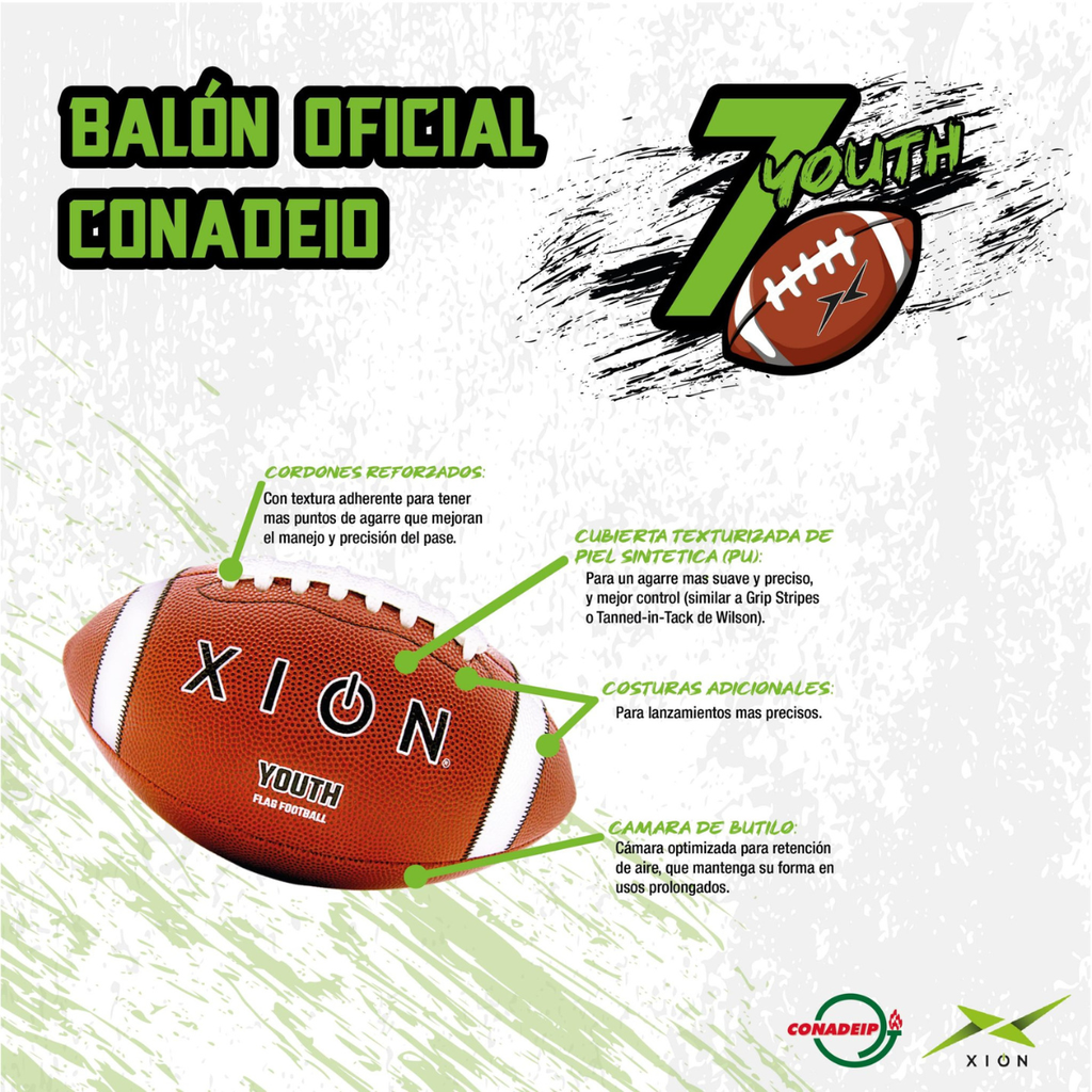 Balón de Flag Fútbol Xion XGrip #7 Piel Sintética