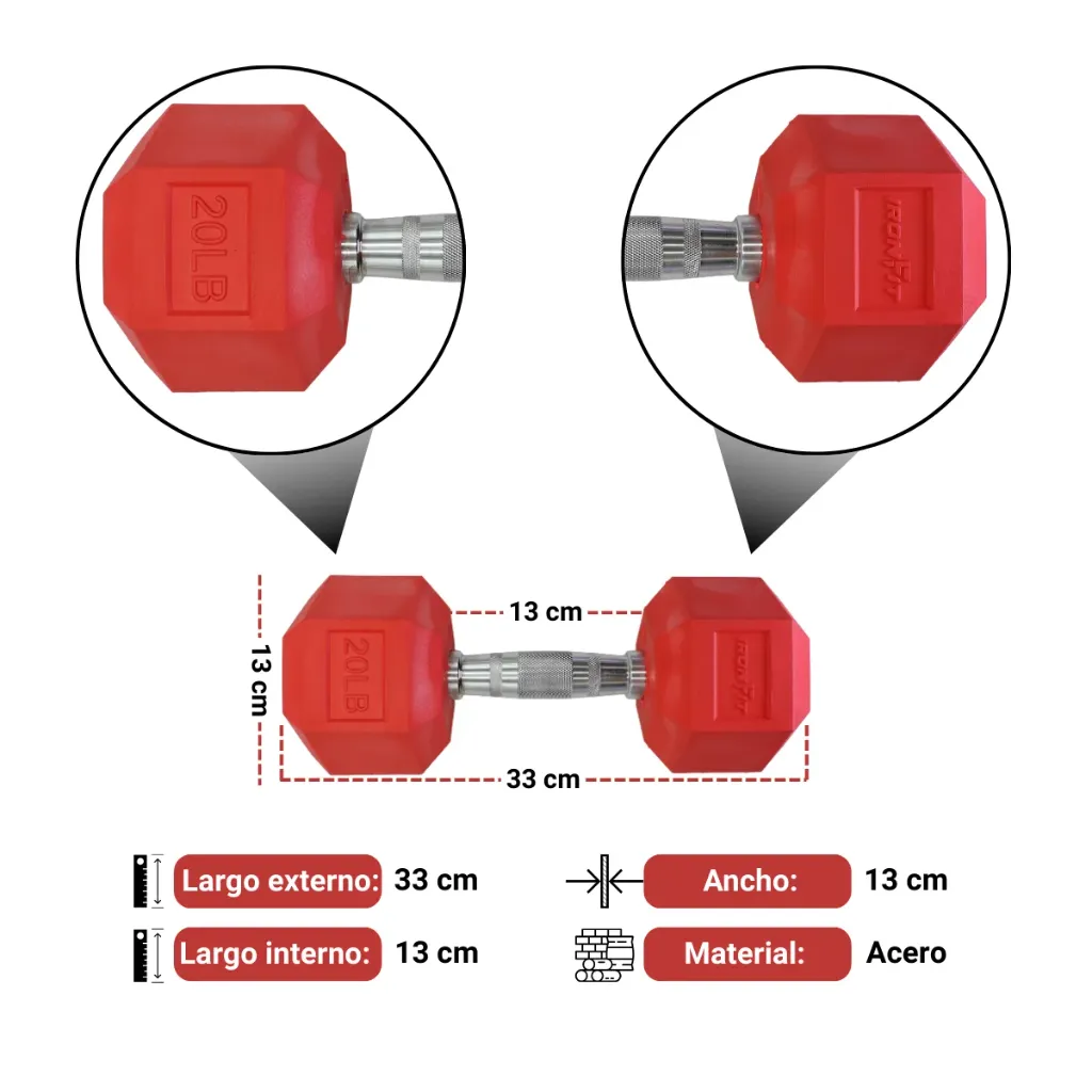 Mancuernas Rojas IronFit 20 lbs (3).webp