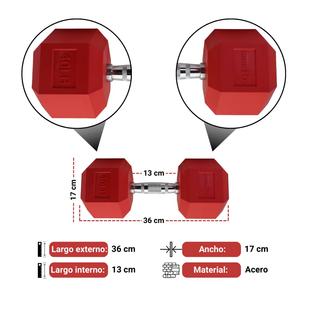 Mancuernas Rojas IronFit 40 lbs (3).webp