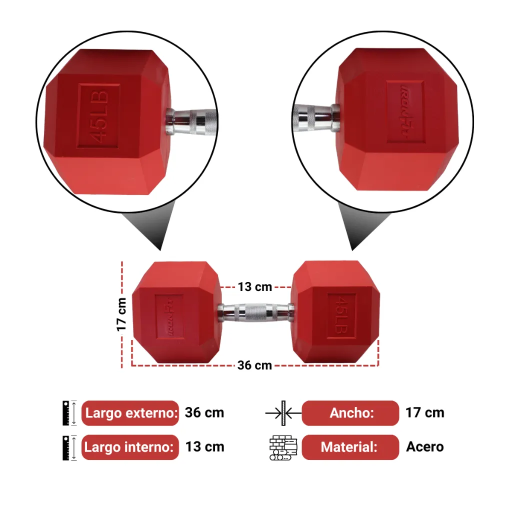 Mancuernas Rojas IronFit 45 lbs (3).webp
