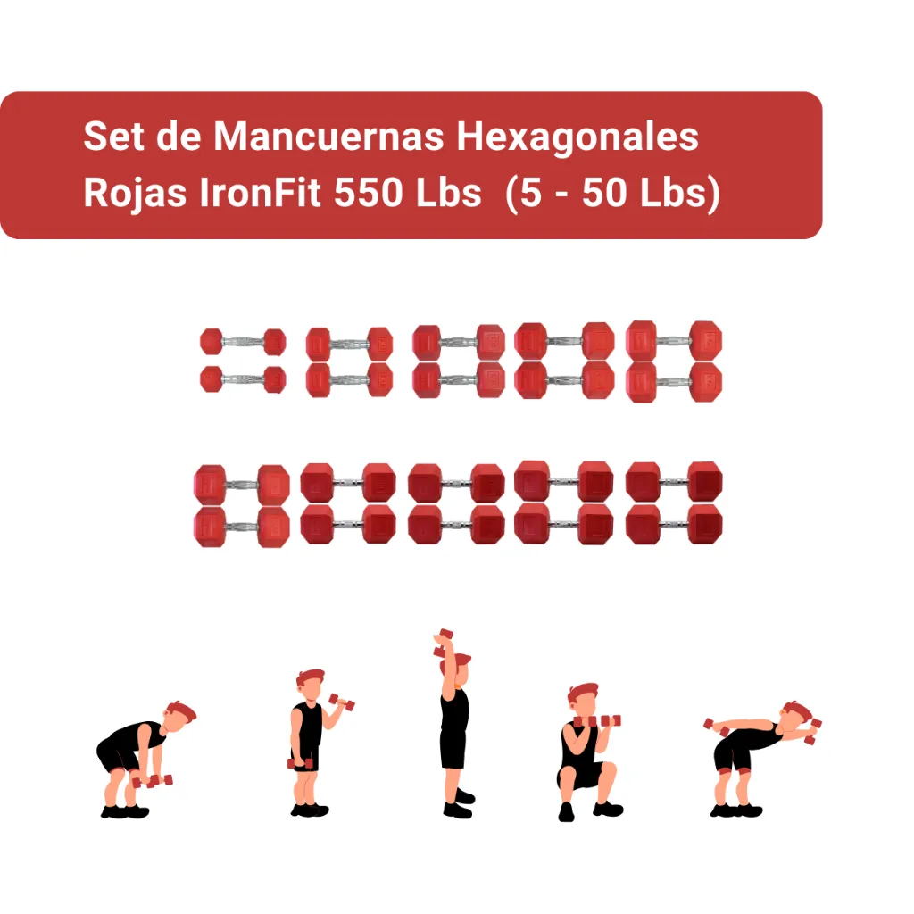 Mancuernas Rojas Hexagonales IronFit (2).webp