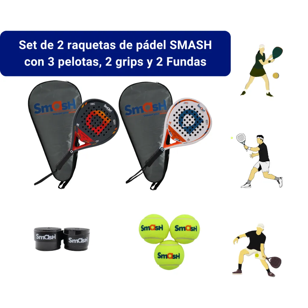 Set de 2 raquetas de pádel SMASH con 3 pelotas, 2 grips y 2 Fundas (2)4.webp