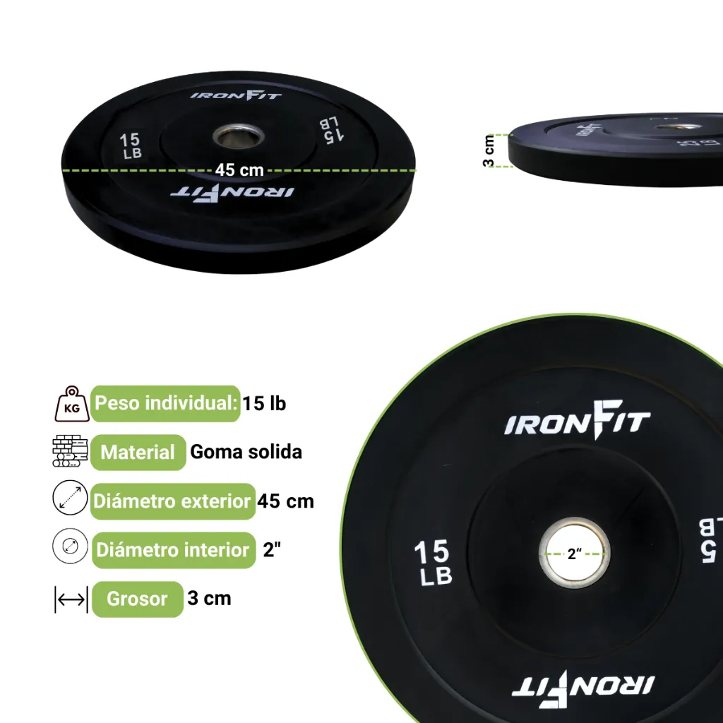 Par Discos Bumper Rígidos 15 lb IronFit  (3).webp
