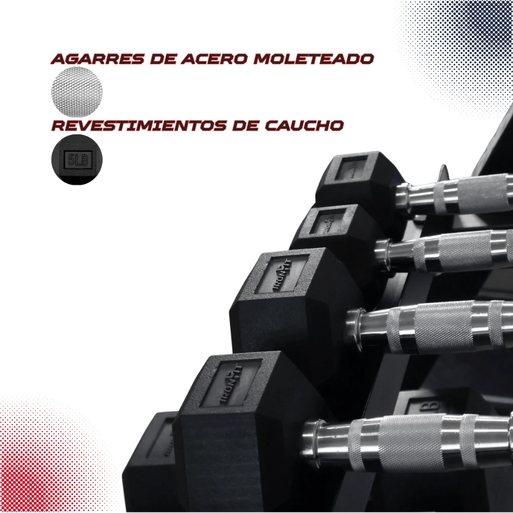 Set de 550 Lbs de Mancuernas Hexagonales IronFit 5-50 Lbs 4.webp