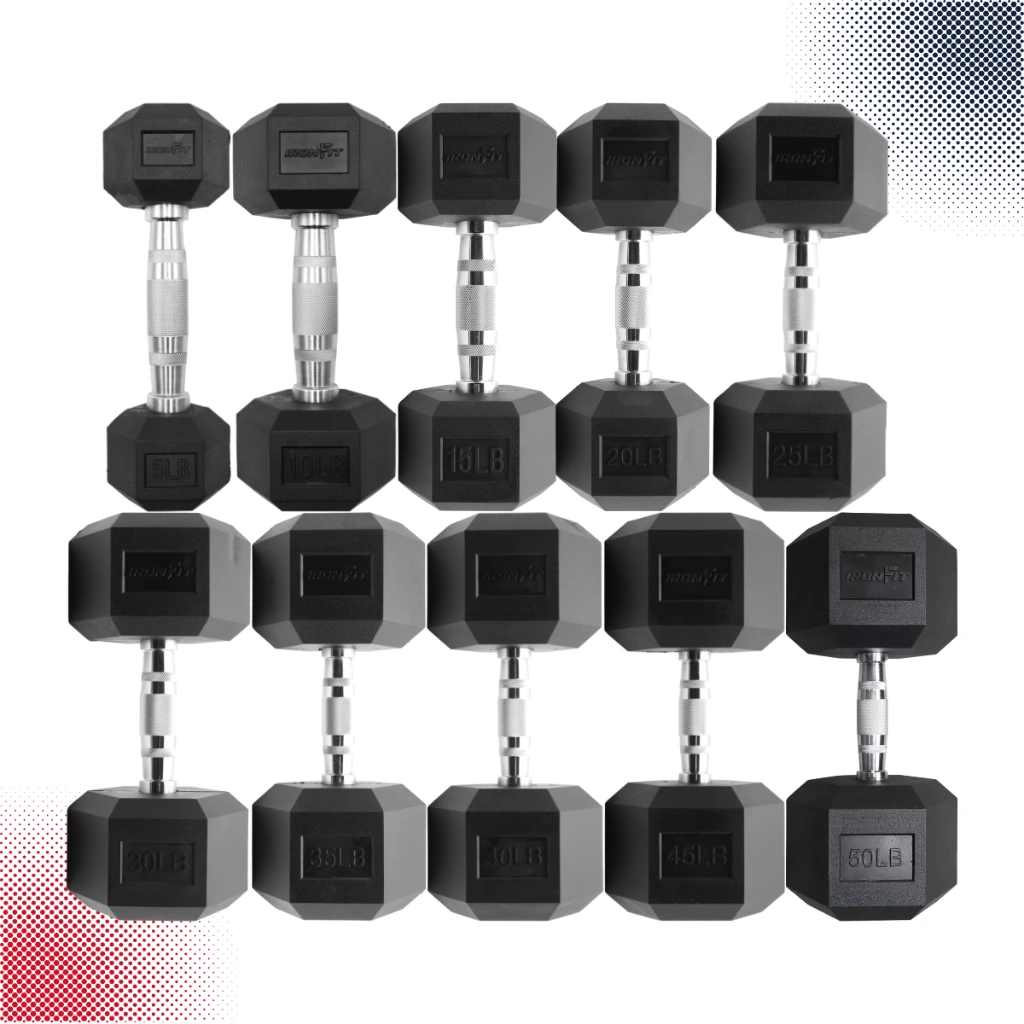 Set de 550 Lbs de Mancuernas Hexagonales IronFit 5-50 Lbs 6.webp