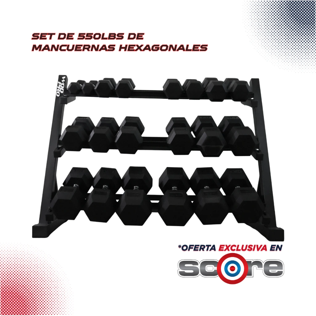 Set de 550 Lbs de Mancuernas Hexagonales IronFit 5-50 Lbs 3.webp