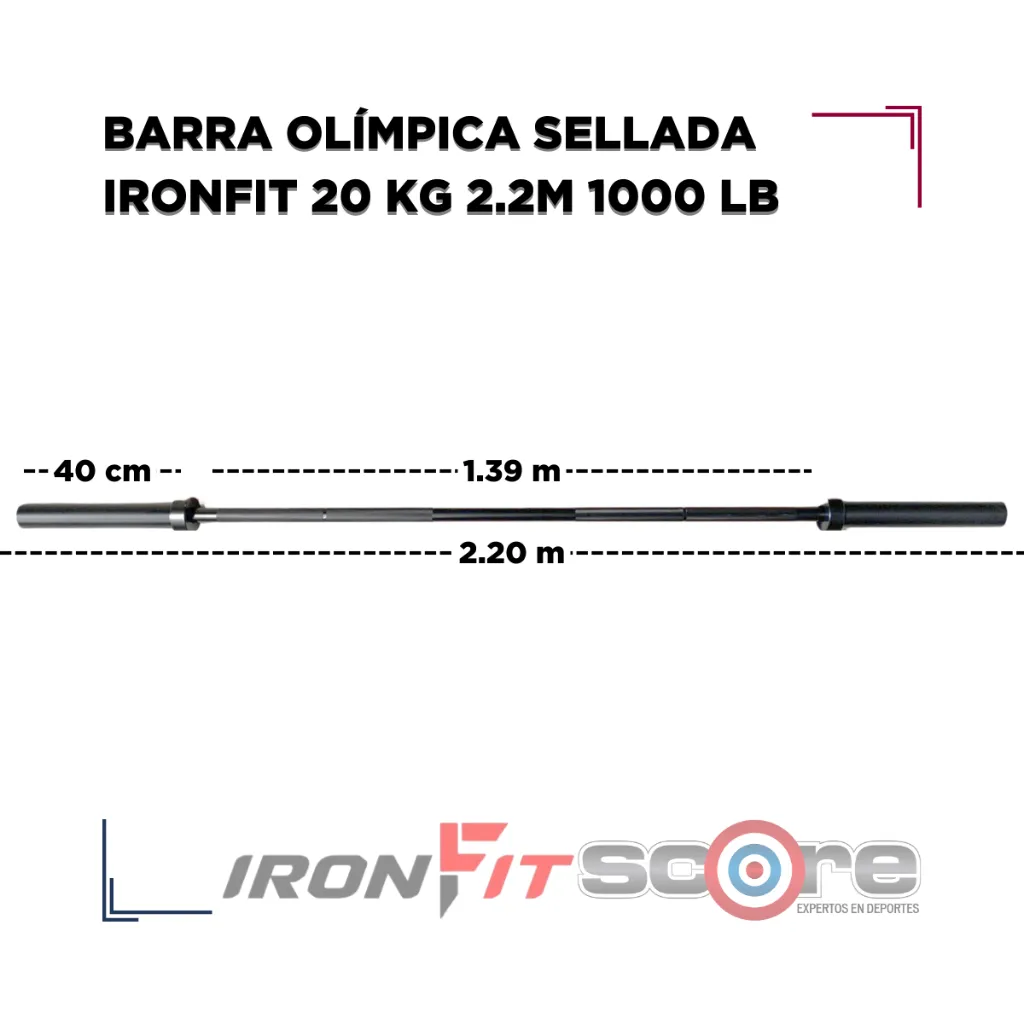 Barra Olímpica Sellada IronFit 20 kg 2.2m 1000 lb Negro 1.webp