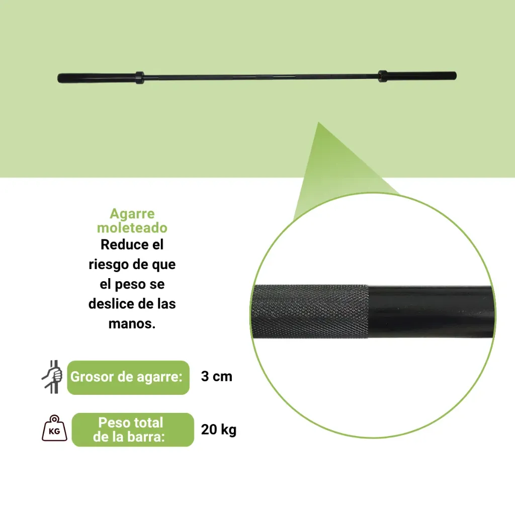 Barra Olímpica IronFit con Rodamientos y Bujes Sellada 2.2 m 20 kg 1200 lb Negra (4).webp