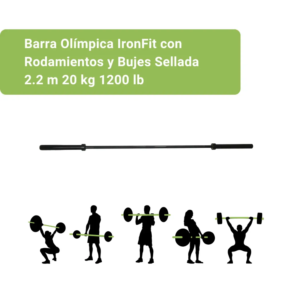 Barra Olímpica IronFit con Rodamientos y Bujes Sellada 2.2 m 20 kg 1200 lb Negra (2).webp