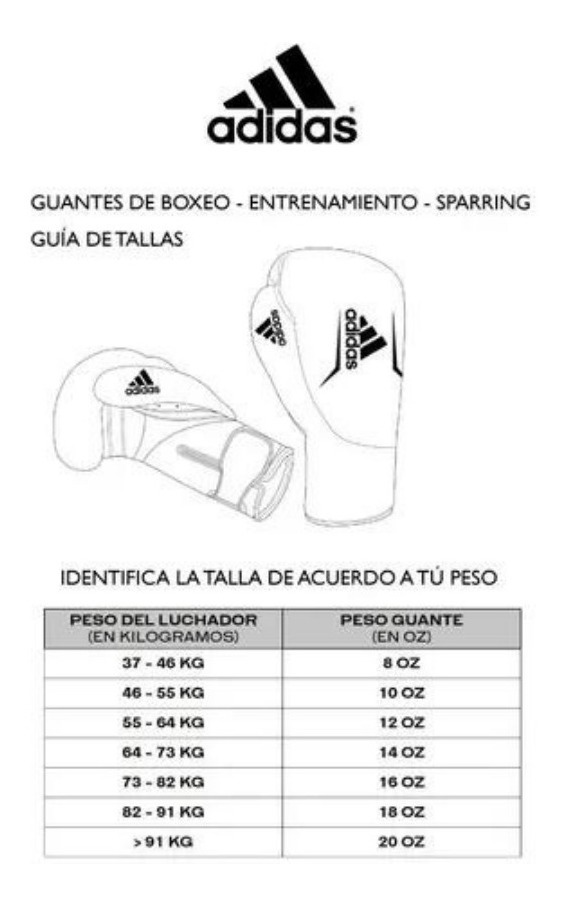 Guía de tallas guantes de box adidas