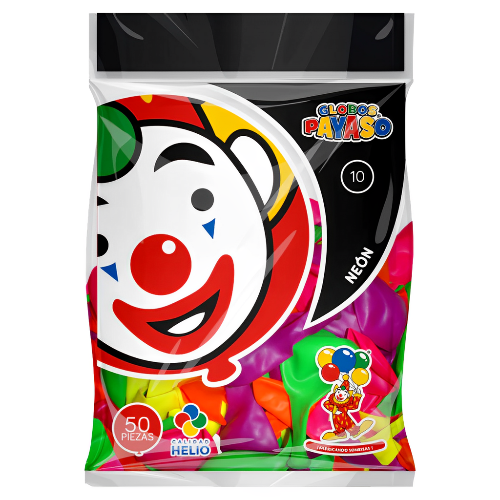 Pack 50 globos Payaso Neón No. 10