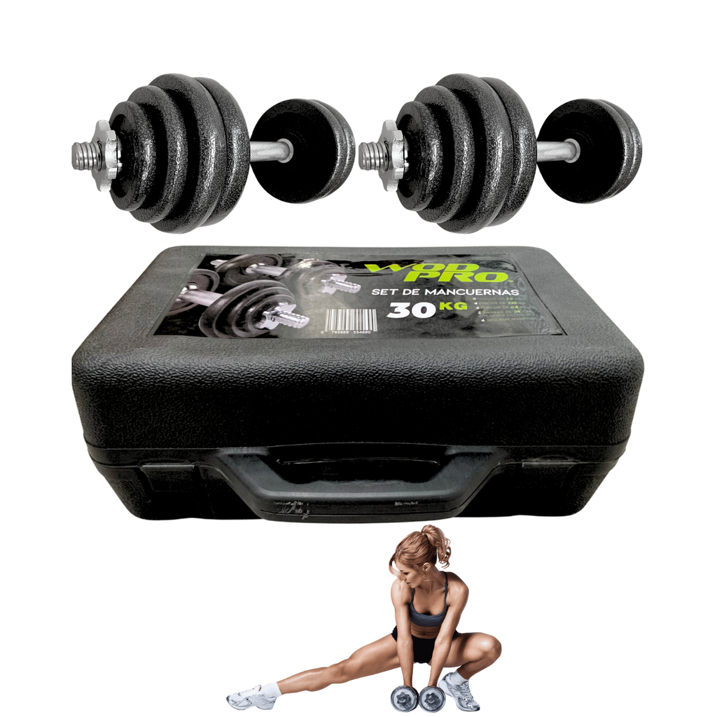 Set de mancuernas de 30 kg discos con manerales y estuche Wod Pro