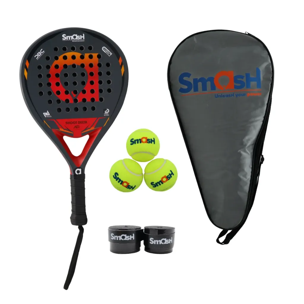 [A000028259] Raqueta de Pádel Smash con 3 Pelotas, 2 Grips y 1 Protector (Negro)