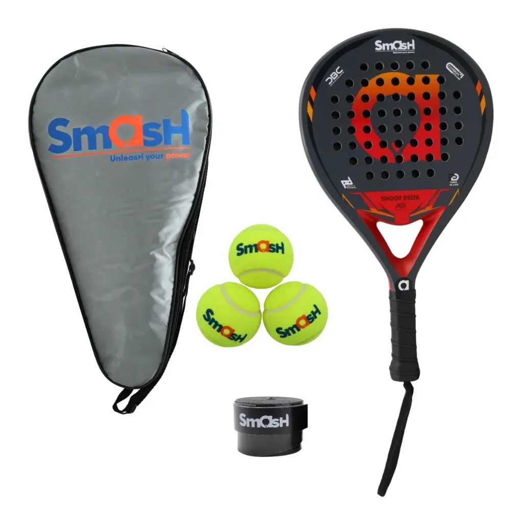 [A000028259] Set de 1 Raqueta de Pádel Smash con 3 Pelotas, 1 Grip Negro y 1 Protector (Negro)