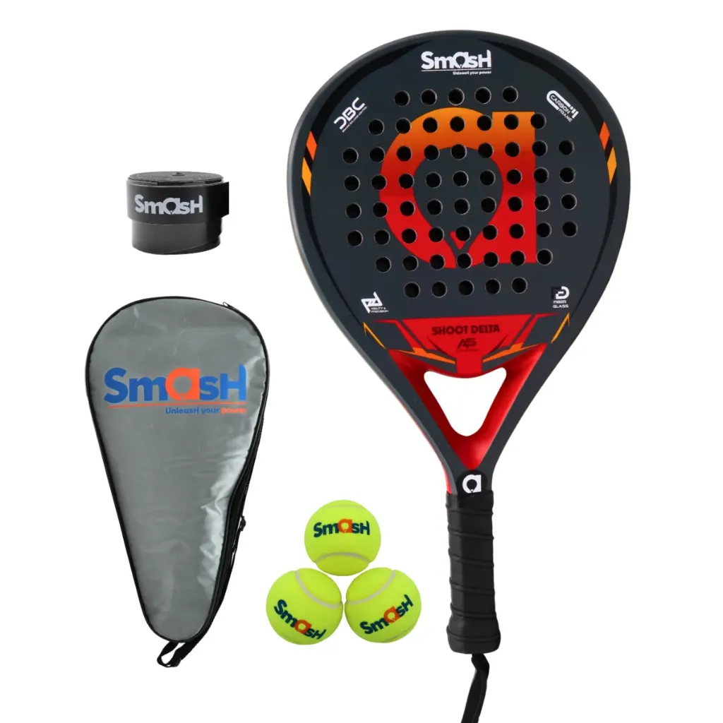 [A000028259] Set de 1 Raqueta de Pádel Smash con 3 Pelotas, 1 Grip Negro y 1 Protector (Negro)