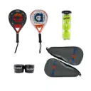 Pack de 2 Raquetas de Pádel Smash con 3 Pelotas, 2 Grips negros y 2 Protectores