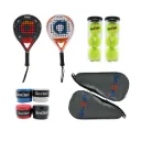 Pack de 2 Raquetas de Pádel Smash con 3 Pelotas, 2 Grips negros y 2 Protectores