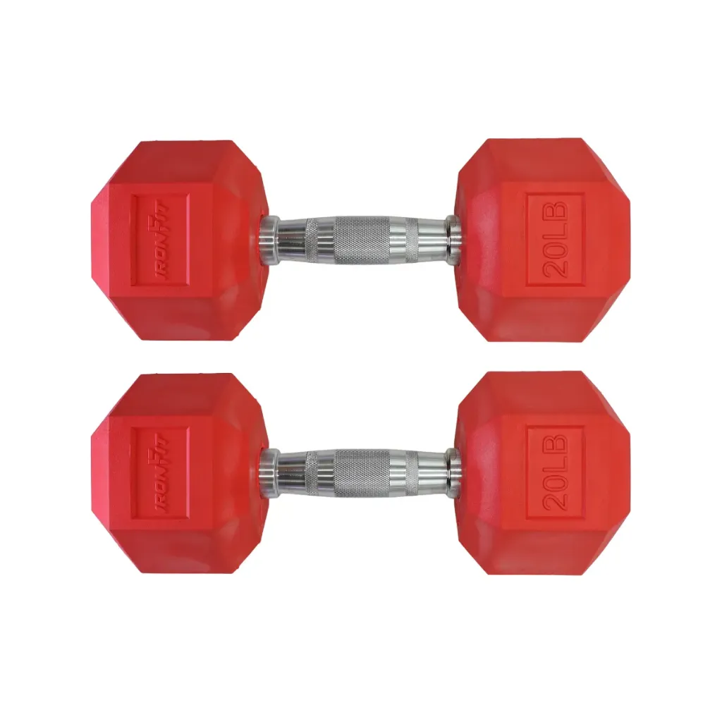 Par de Mancuernas Hexagonales Rojas IronFit 20 Lb