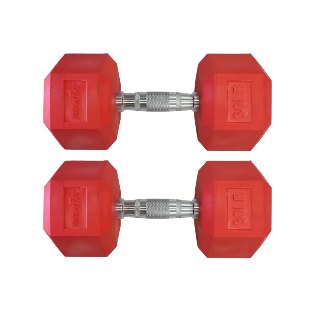 Par de Mancuernas Hexagonales Rojas IronFit 30 Lbs