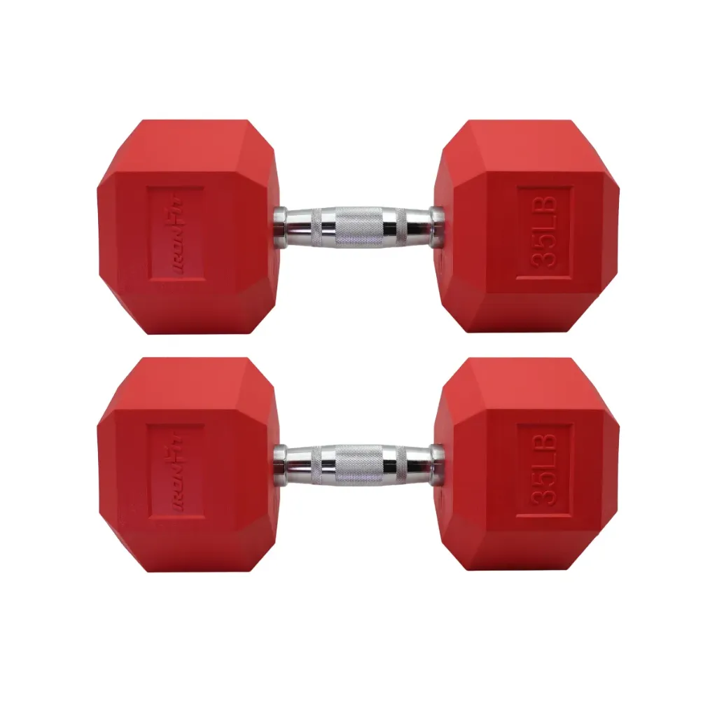Par de Mancuernas Hexagonales Rojas IronFit 35 Lbs