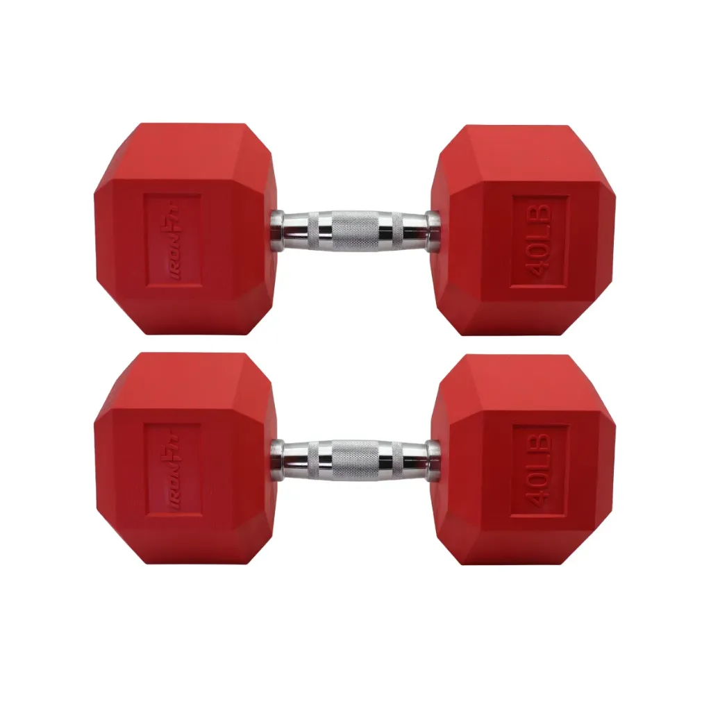 Par de Mancuernas Hexagonales Rojas IronFit 40 Lbs