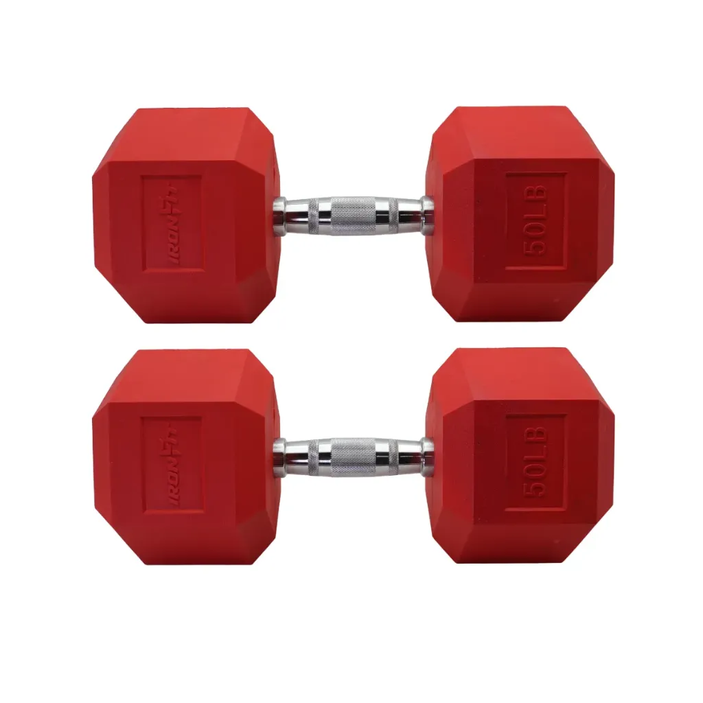 Par de Mancuernas Hexagonales Rojas IronFit 50 Lbs