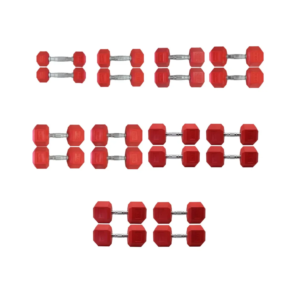 [A000028902] Set de Mancuernas hexagonales Rojas IronFit 550 Lb  (5 - 50 Lb)